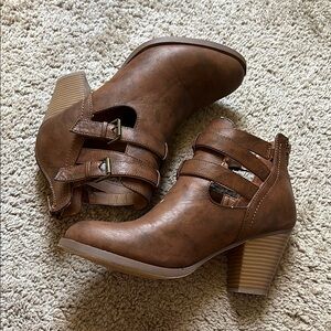 Brown Ankle Boots with Buckle Straps